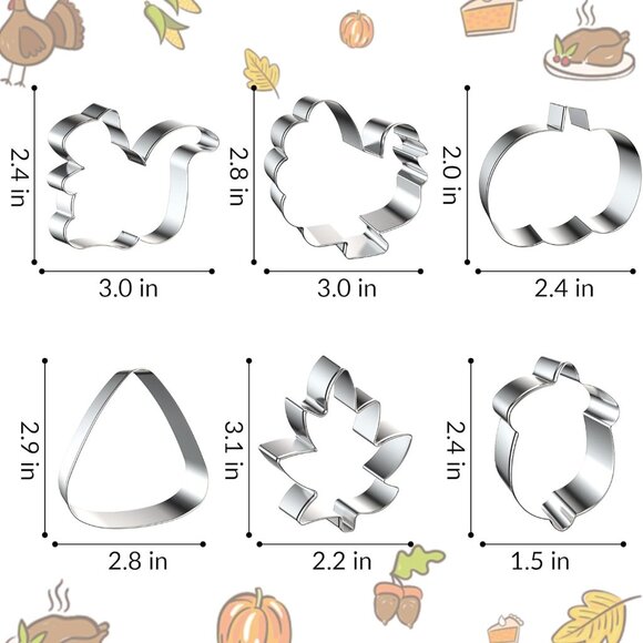 6PCS Thanksgiving Cookie Cutters Set, Holiday Cookie Cutter Thanksgiving Shapes - Picture 3 of 9